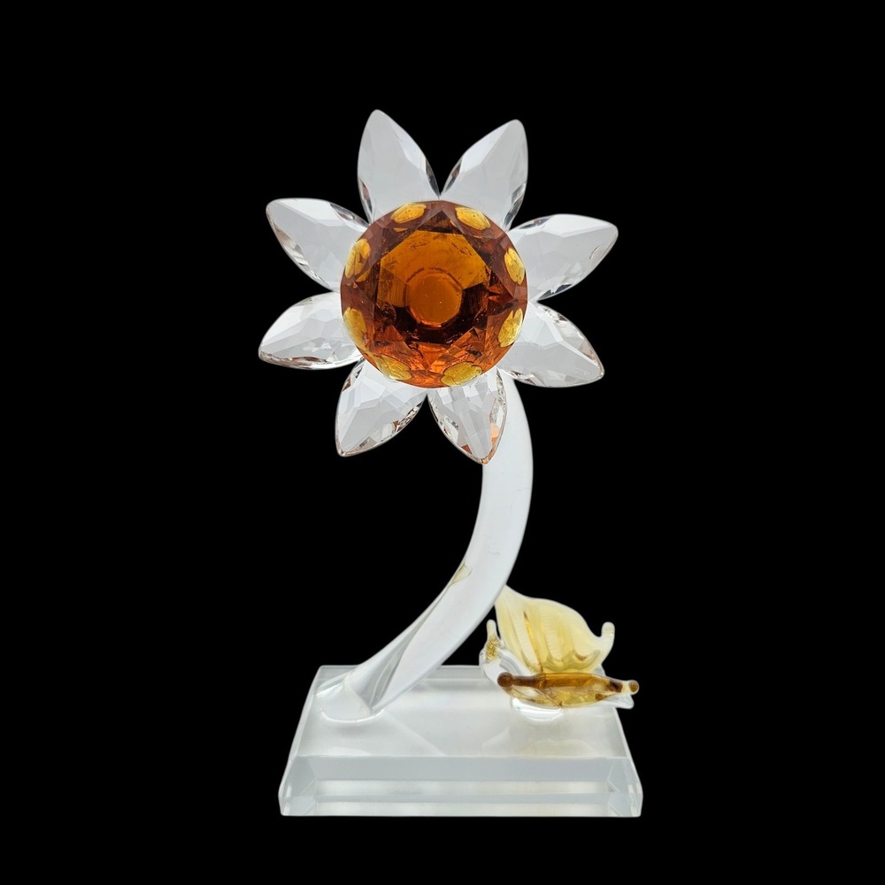Crystal Glass Sunflower and Butterfly Figurine Spring Friend Love Romance 4 7/8"